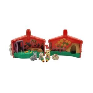 Vintage 1995 LPS Littlest Pet Shop Hop N Go Bunnies Garden Hut Basket Mini Toy